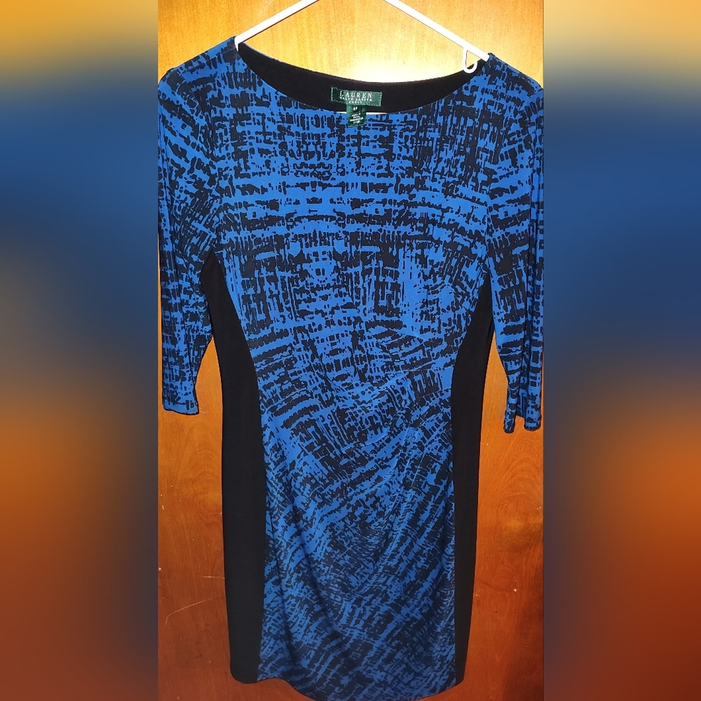 Lauren Ralph Lauren Black & Blue Long Sleeve Dress, Size 6P